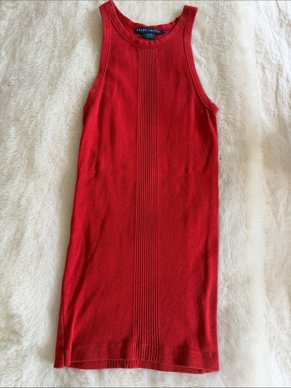 Ralph Lauren Scarlet Sleeveless Rib-Panel Knit Tank Top size S